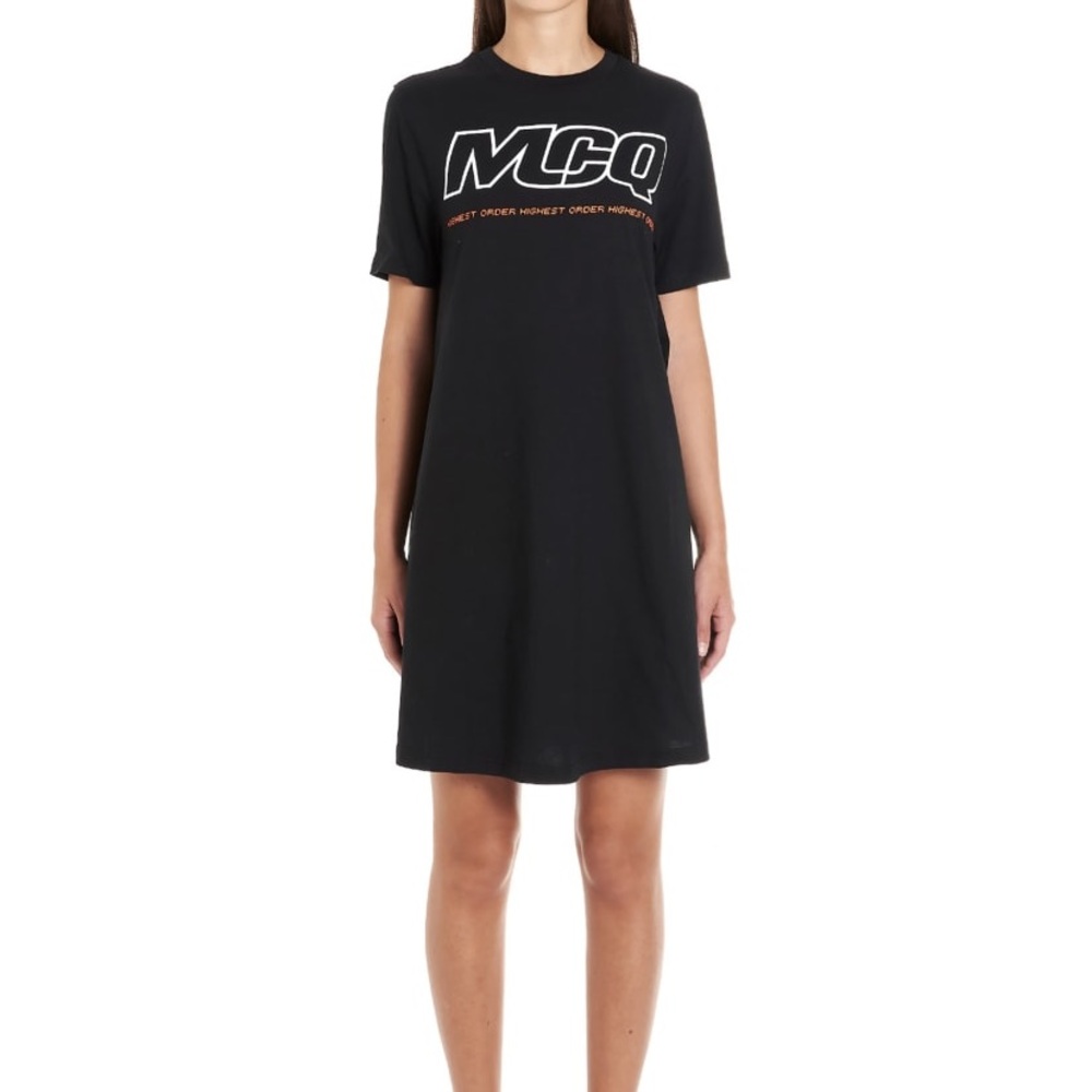McQ by Alexander Mcqueen logo print black babydoll dress